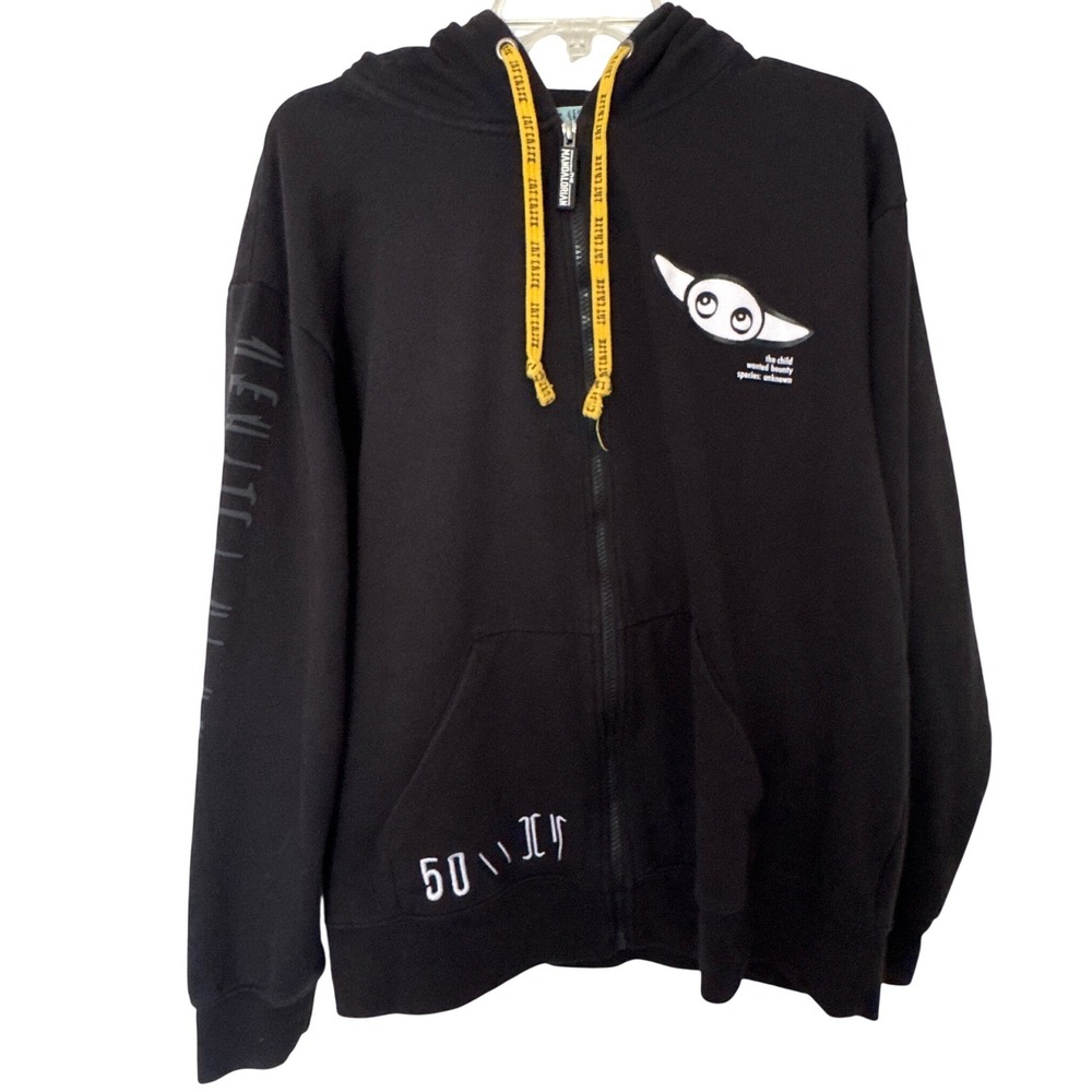 Disney Parks Star Wars The Mandalorian The Child Grogu Zip Hoodie Black Mens L